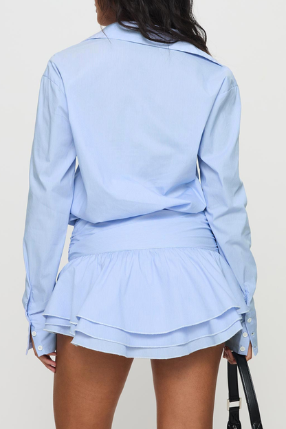 Boudica Pleated Mini Shirt Dress - Blue