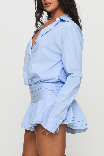 Boudica Pleated Mini Shirt Dress - Blue