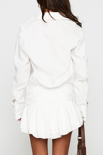 Boudica Pleated Mini Shirt Dress - White