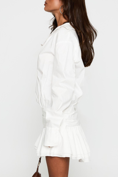 Boudica Pleated Mini Shirt Dress - White