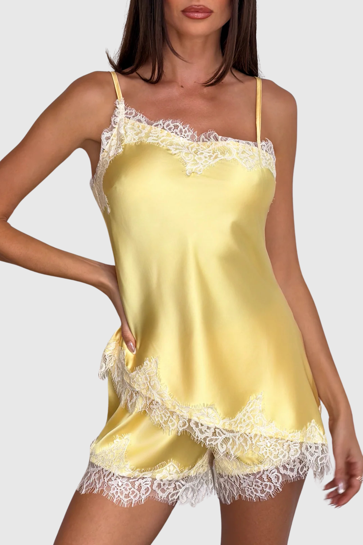 Bradfea Lace Top & Shorts Set - Yellow