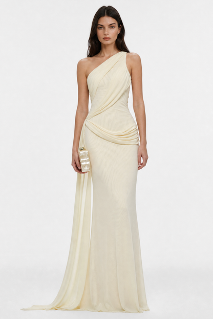 Brancz One Shoulder Draped Maxi Dress - Yellow