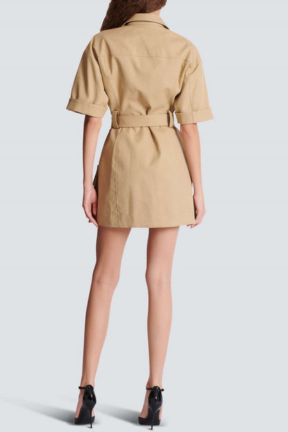 Brena Lace Up Belted Mini Dress - Khaki