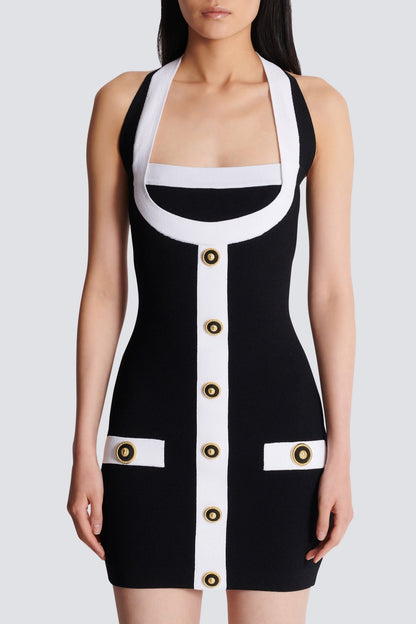 Brica Two-tone Halter Mini Bandage Dress