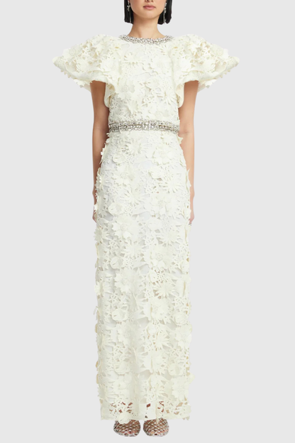 Broro Crystal Floral Lace Top & Maxi Skirt Set