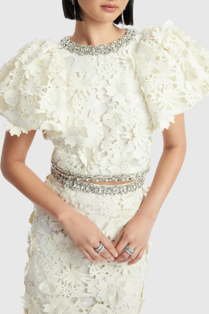 Broro Crystal Floral Lace Top & Maxi Skirt Set