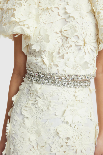 Broro Crystal Floral Lace Top & Maxi Skirt Set