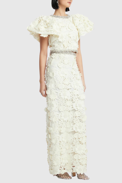 Broro Crystal Floral Lace Top & Maxi Skirt Set