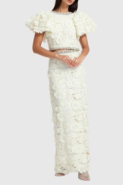 Broro Crystal Floral Lace Top & Maxi Skirt Set