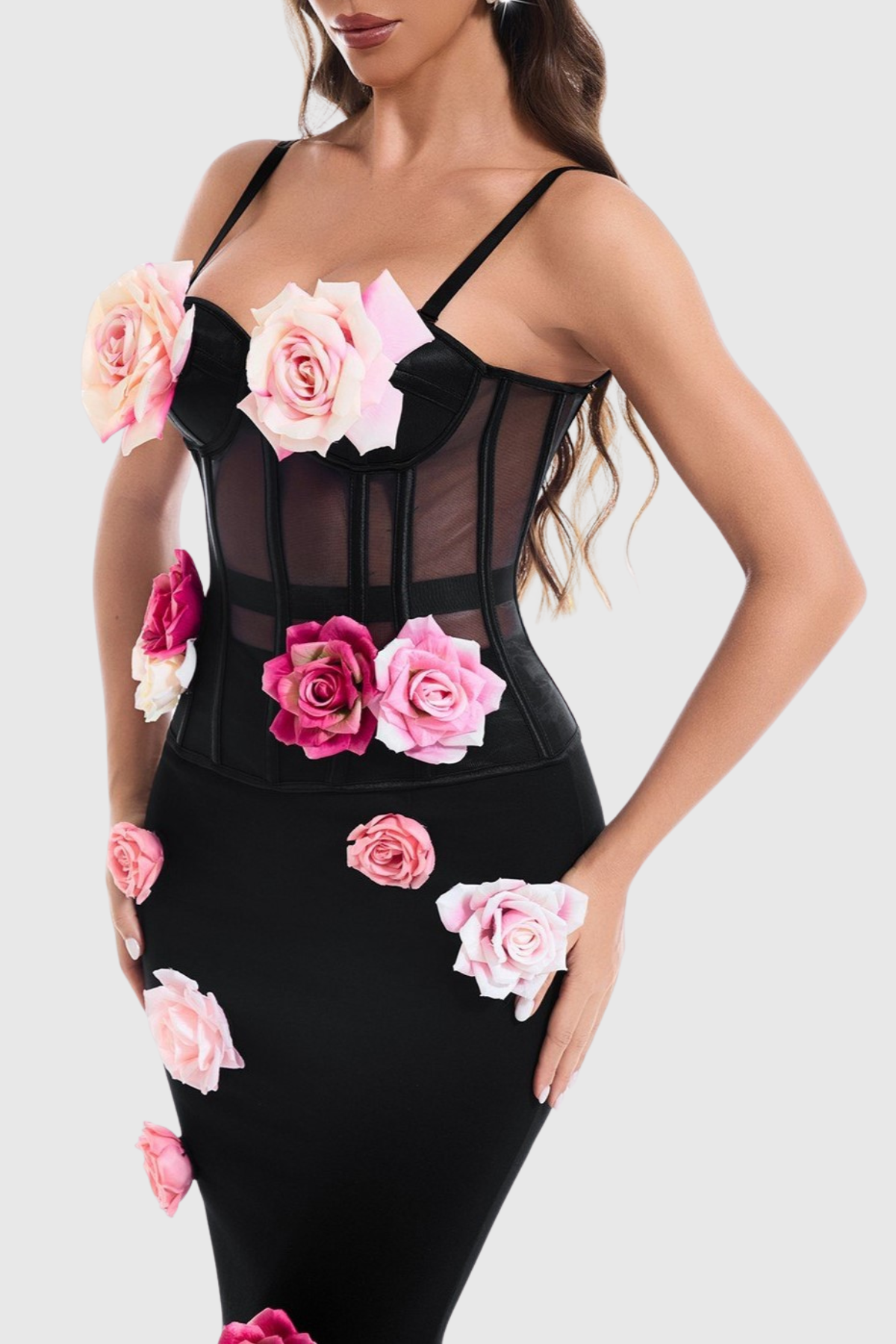Brynle Floral Appliqué Corset & Maxi Skirt Set