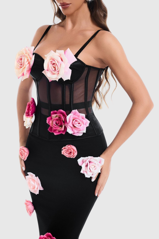 Brynle Floral Appliqué Corset & Maxi Skirt Set