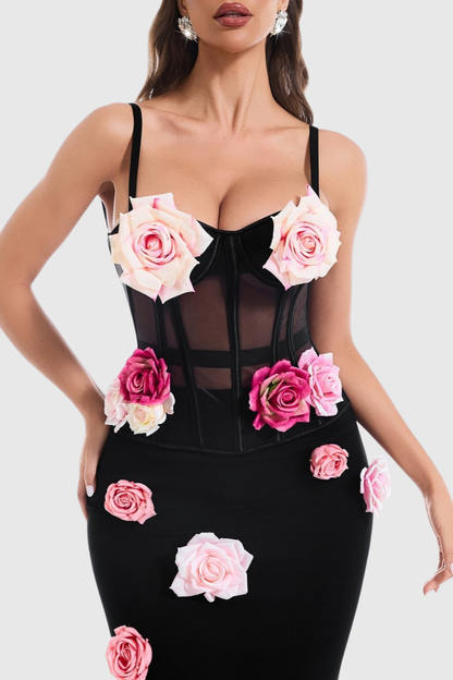 Brynle Floral Appliqué Corset & Maxi Skirt Set