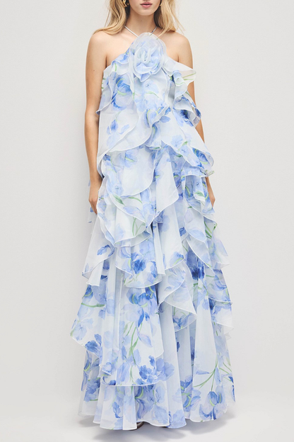 Buntaya Floral Halter Ruffle Maxi Dress