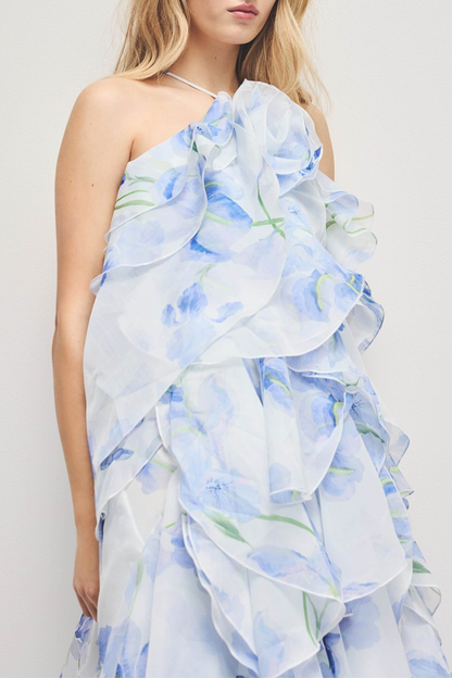 Buntaya Floral Halter Ruffle Maxi Dress