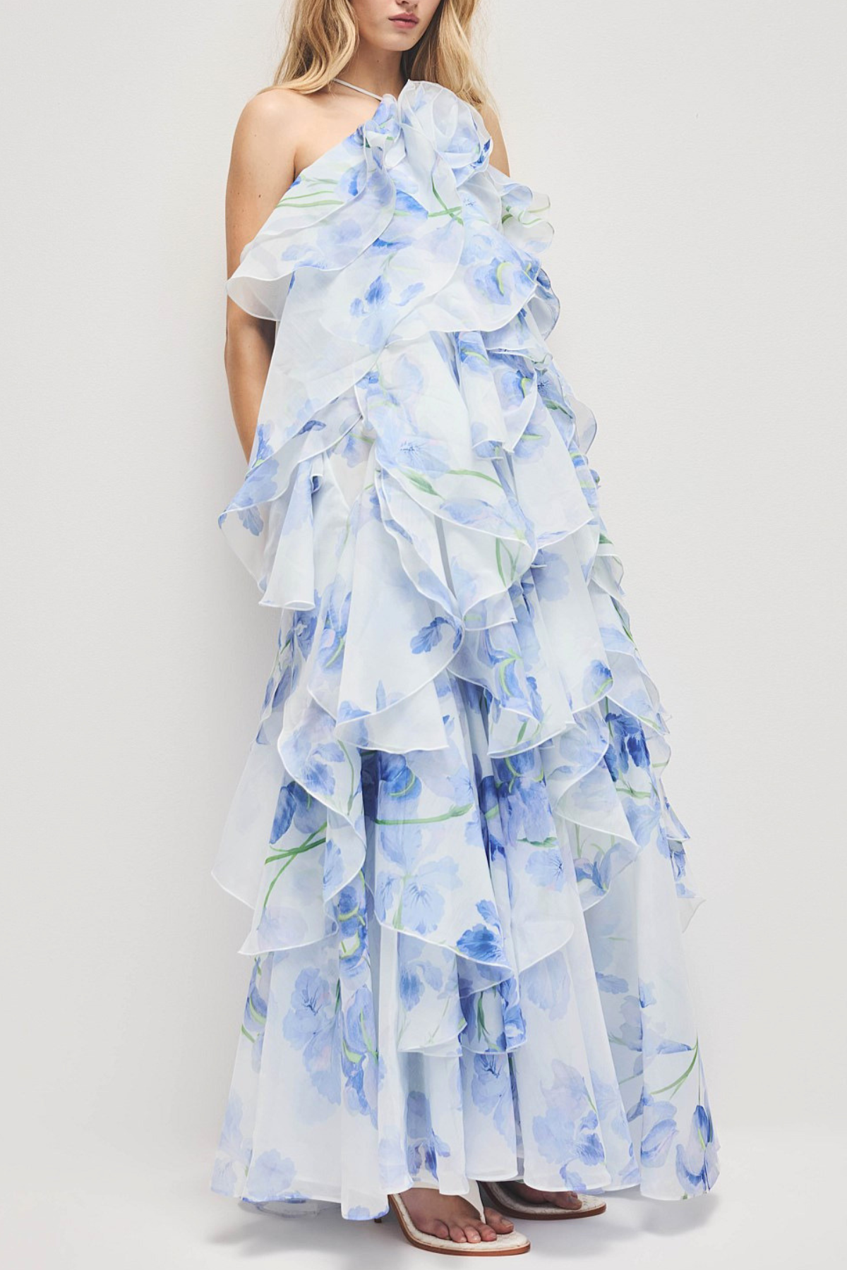 Buntaya Floral Halter Ruffle Maxi Dress