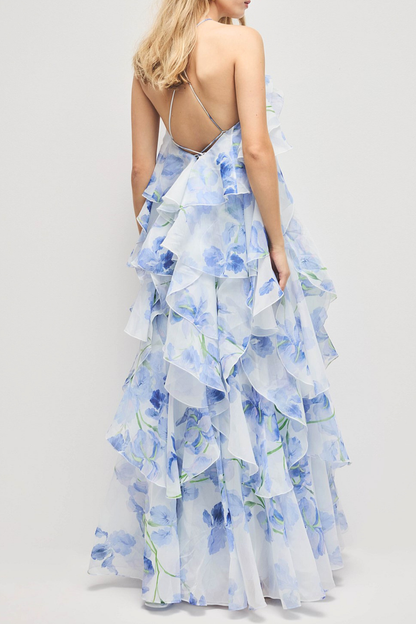 Buntaya Floral Halter Ruffle Maxi Dress