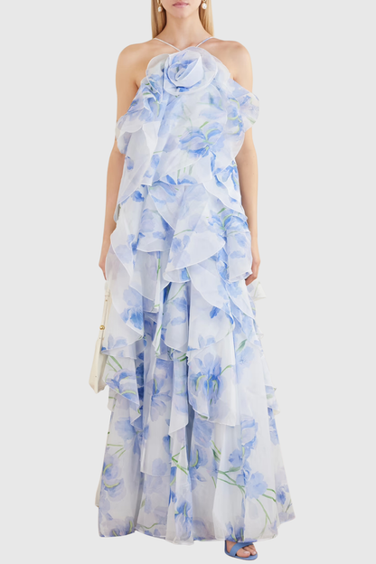 Buntaya Floral Halter Ruffle Maxi Dress