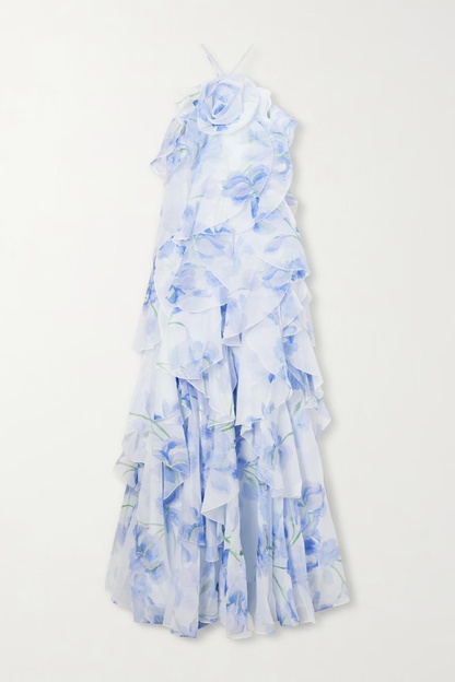 Buntaya Floral Halter Ruffle Maxi Dress