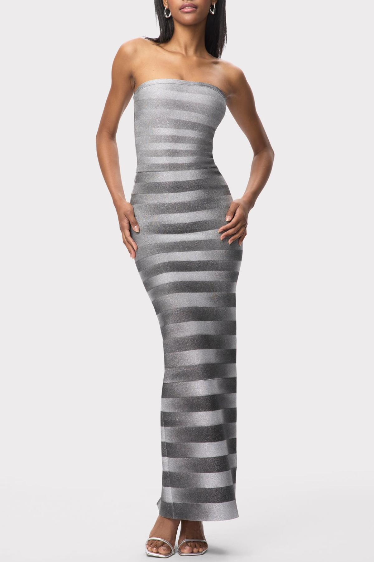 Caiasa Strapless Metallic Maxi Bandage Dress