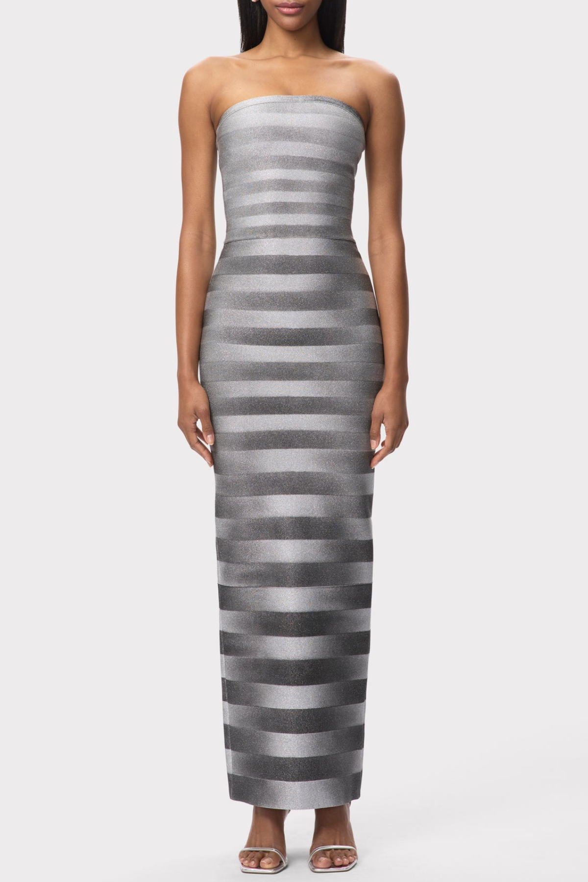 Caiasa Strapless Metallic Maxi Bandage Dress
