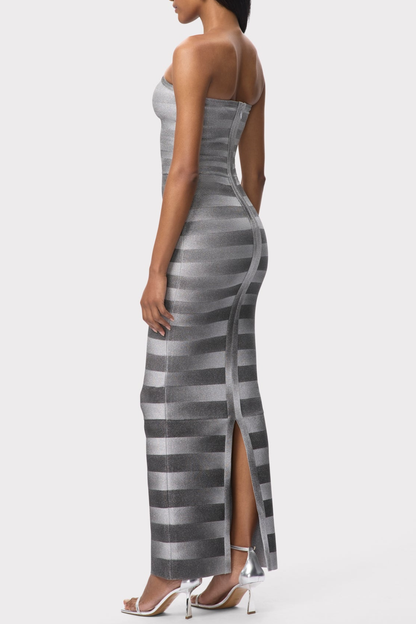 Caiasa Strapless Metallic Maxi Bandage Dress