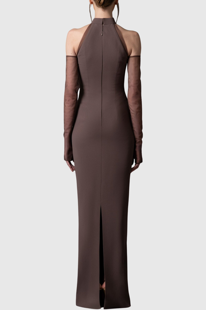 Caldsa Crystal Embellished Mesh Cutout Maxi Dress
