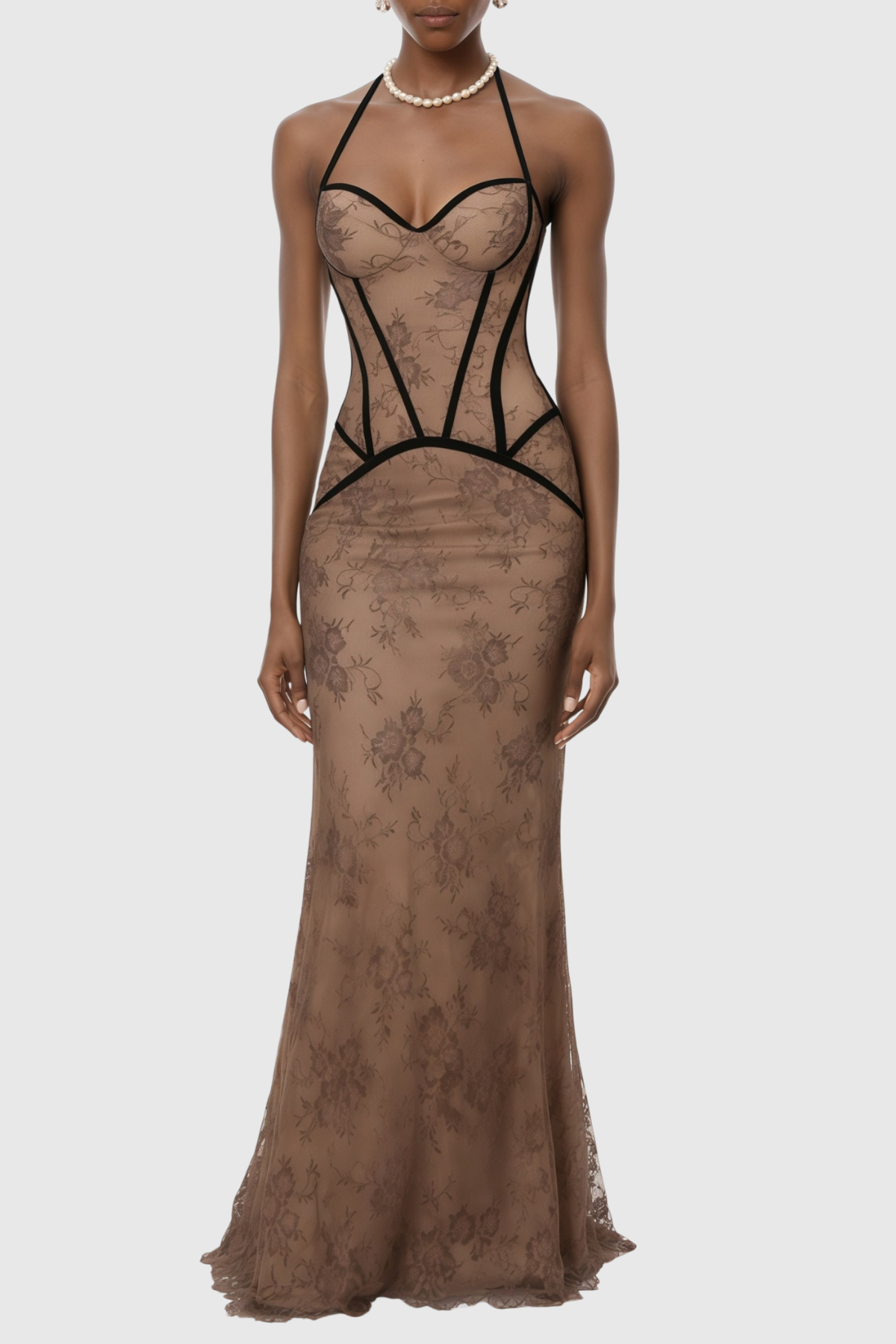 Caleaia Halter Lace Corset Maxi Dress