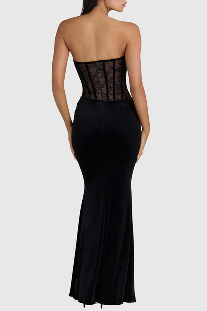 Caleoio Lace Corset Velvet Maxi Dress