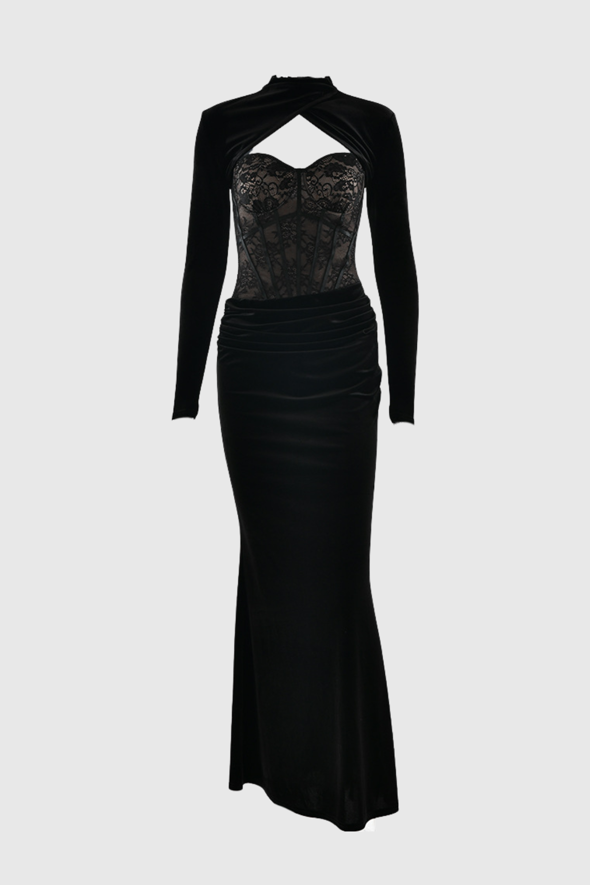 Caleoio Lace Corset Velvet Maxi Dress
