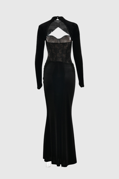 Caleoio Lace Corset Velvet Maxi Dress