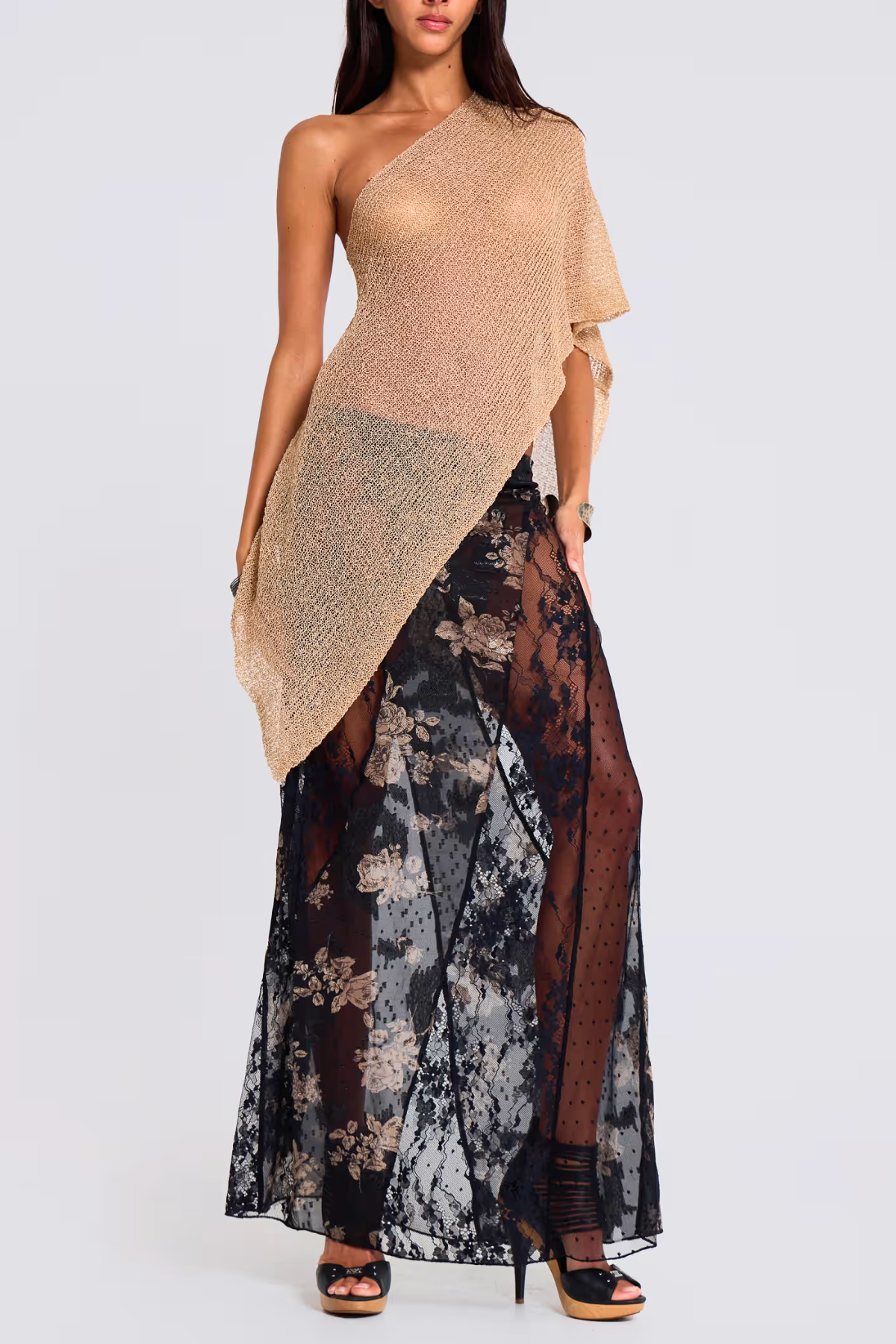 Calico Asymmetric Knit Cape - Khaki