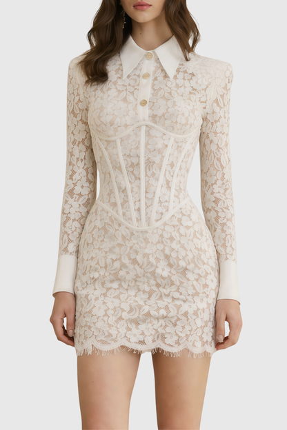 Calida Lace Corset Mini Dress - White