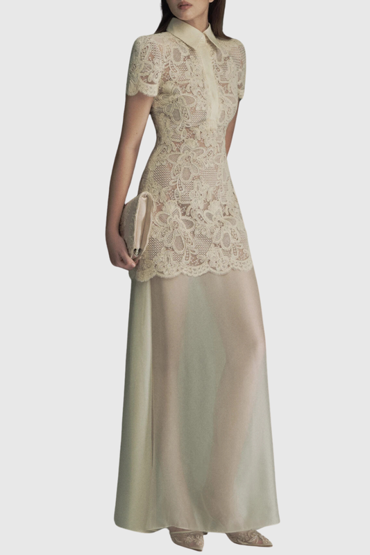 Calina Lace Tulle Maxi Dress
