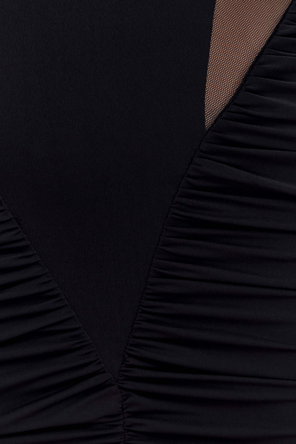 Calix Mesh Ruched Maxi Dress - Black