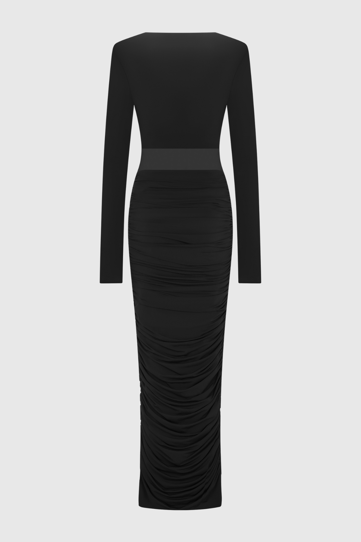 Calix Mesh Ruched Maxi Dress - Black