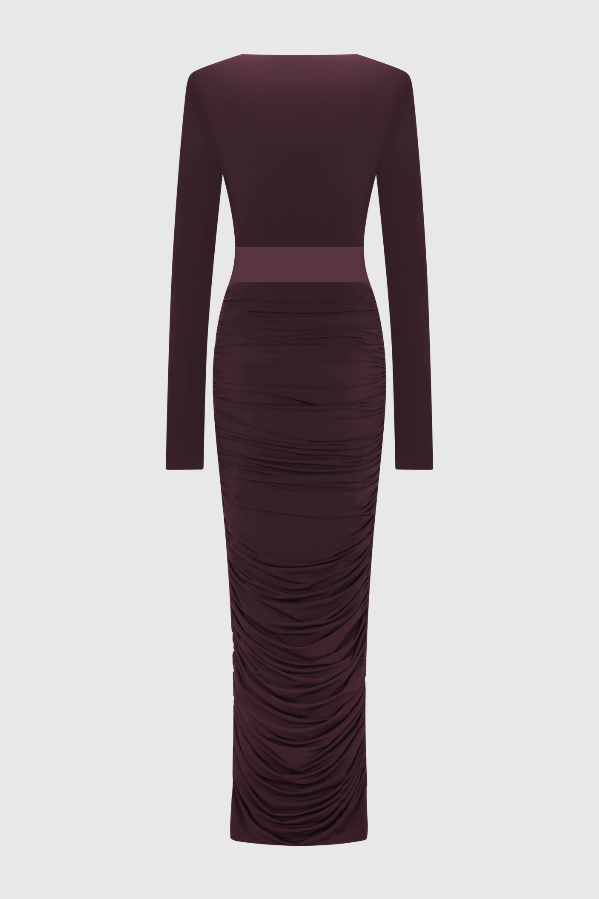 Calix Mesh Ruched Maxi Dress - Wine