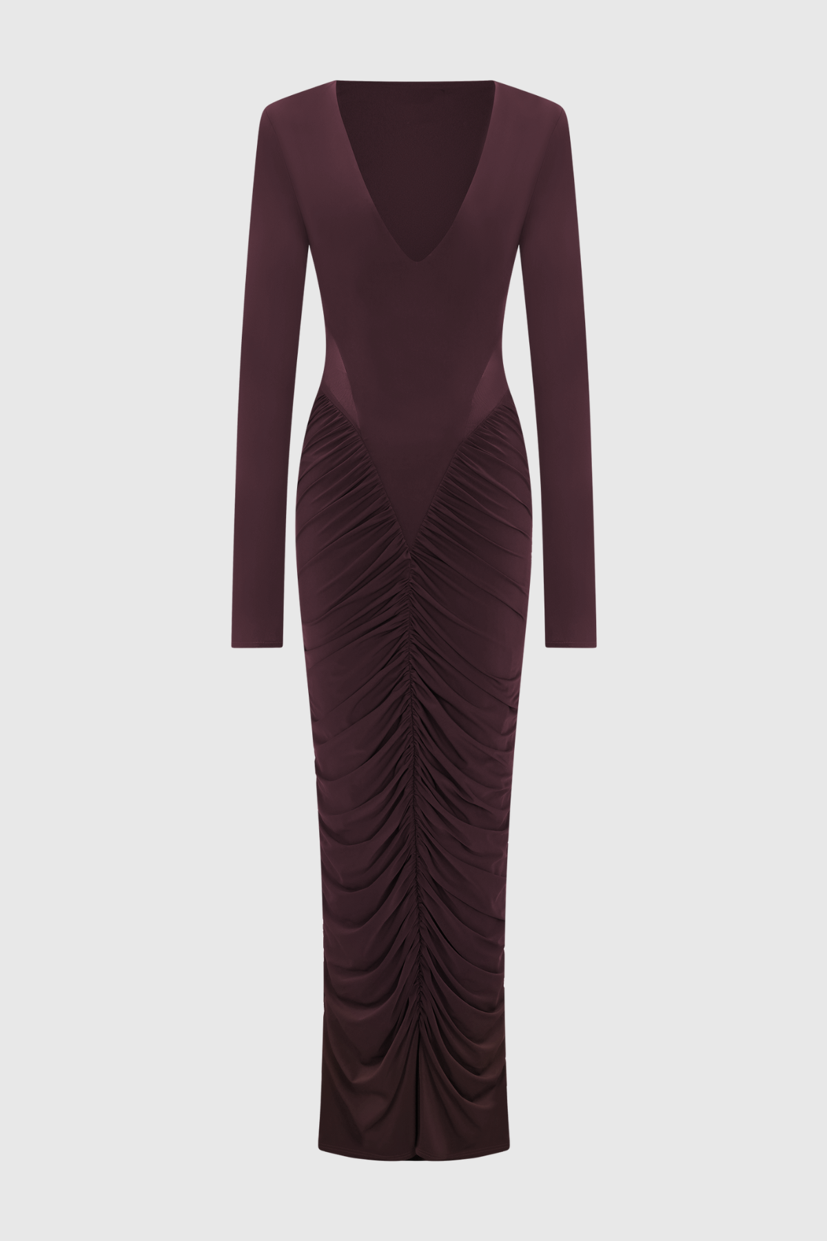 Calix Mesh Ruched Maxi Dress - Wine