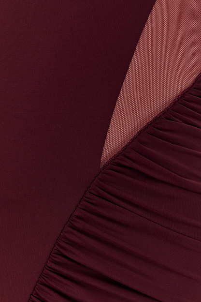 Calix Mesh Ruched Maxi Dress - Wine