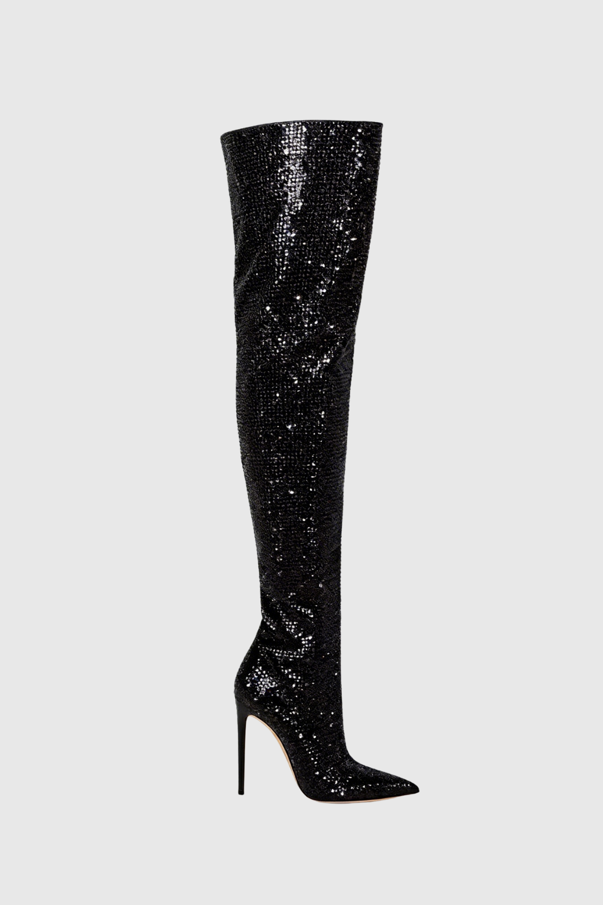 Callisto Crystal Embellished Ruched Knee-high Boots - Black