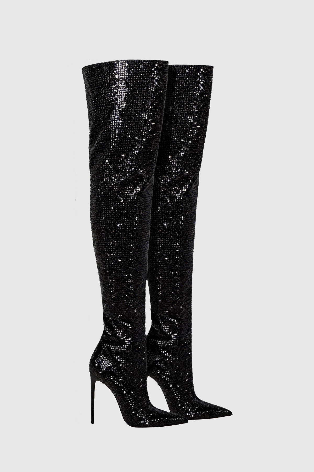 Callisto Crystal Embellished Ruched Knee-high Boots - Black