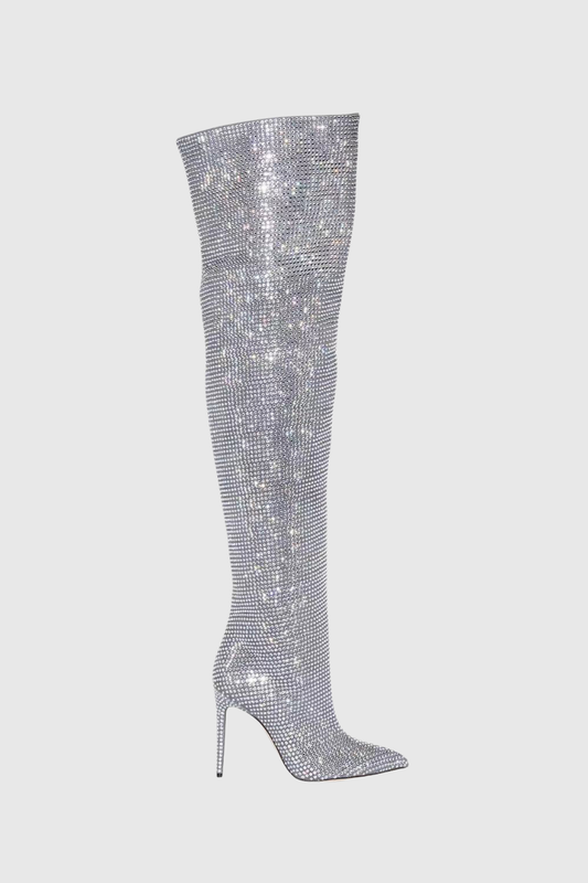 Callisto Crystal Embellished Ruched Knee-high Boots - Silver