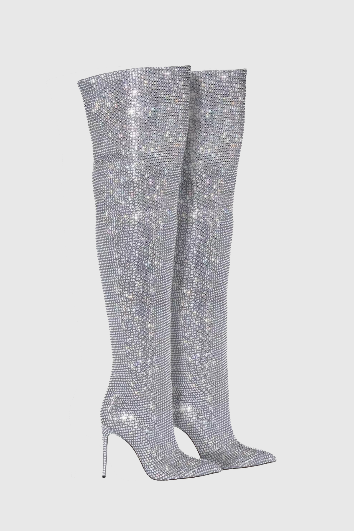 Callisto Crystal Embellished Ruched Knee-high Boots - Silver