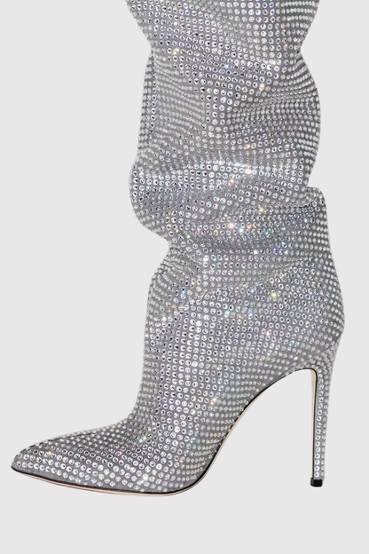 Callisto Crystal Embellished Ruched Knee-high Boots - Silver