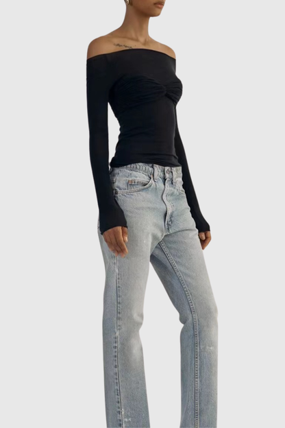 Callumo Off Shoulder Mesh Top - Black