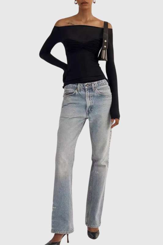 Callumo Off Shoulder Mesh Top - Black