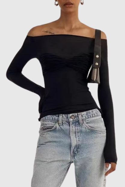Callumo Off Shoulder Mesh Top - Black