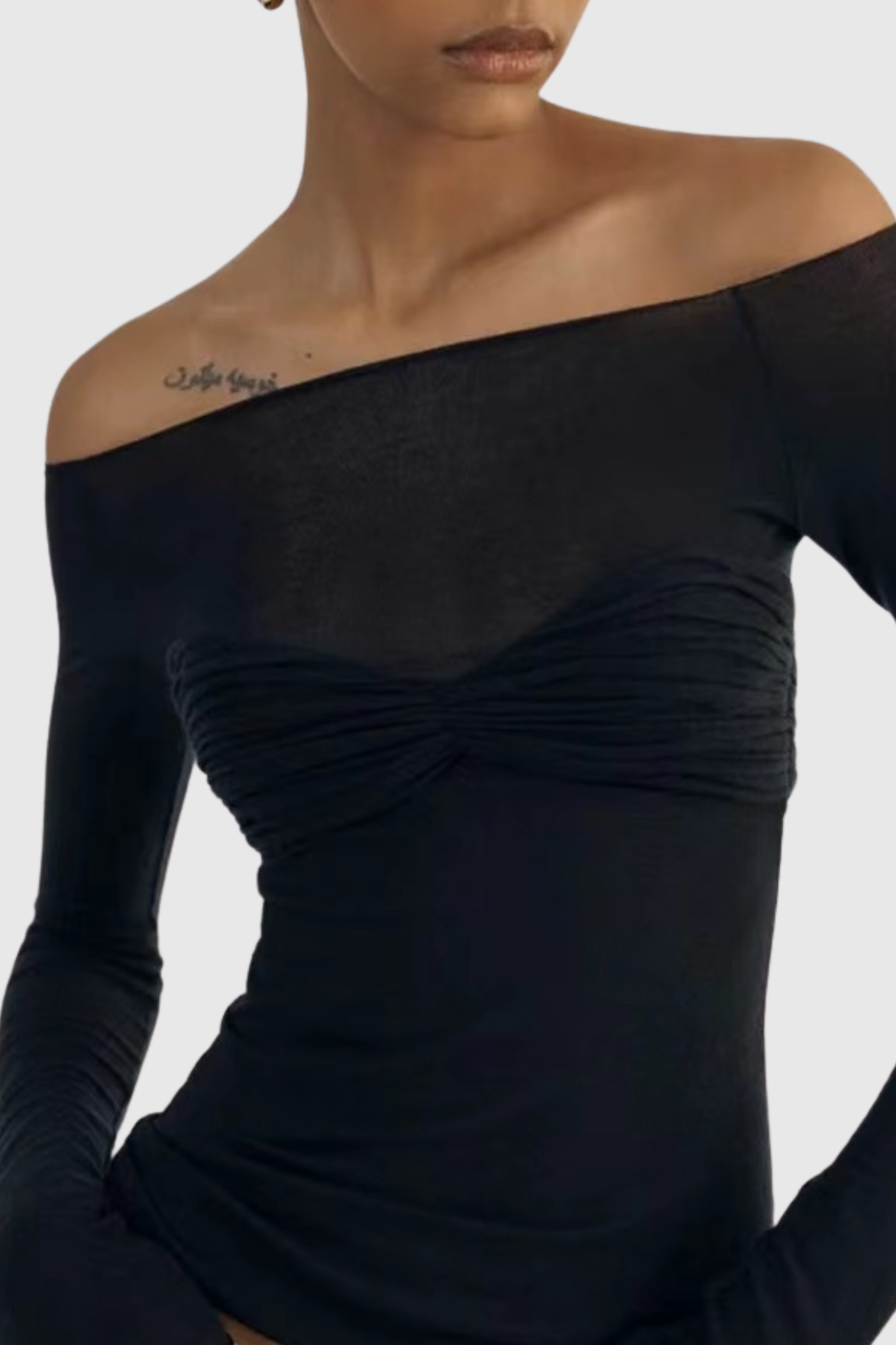 Callumo Off Shoulder Mesh Top - Black