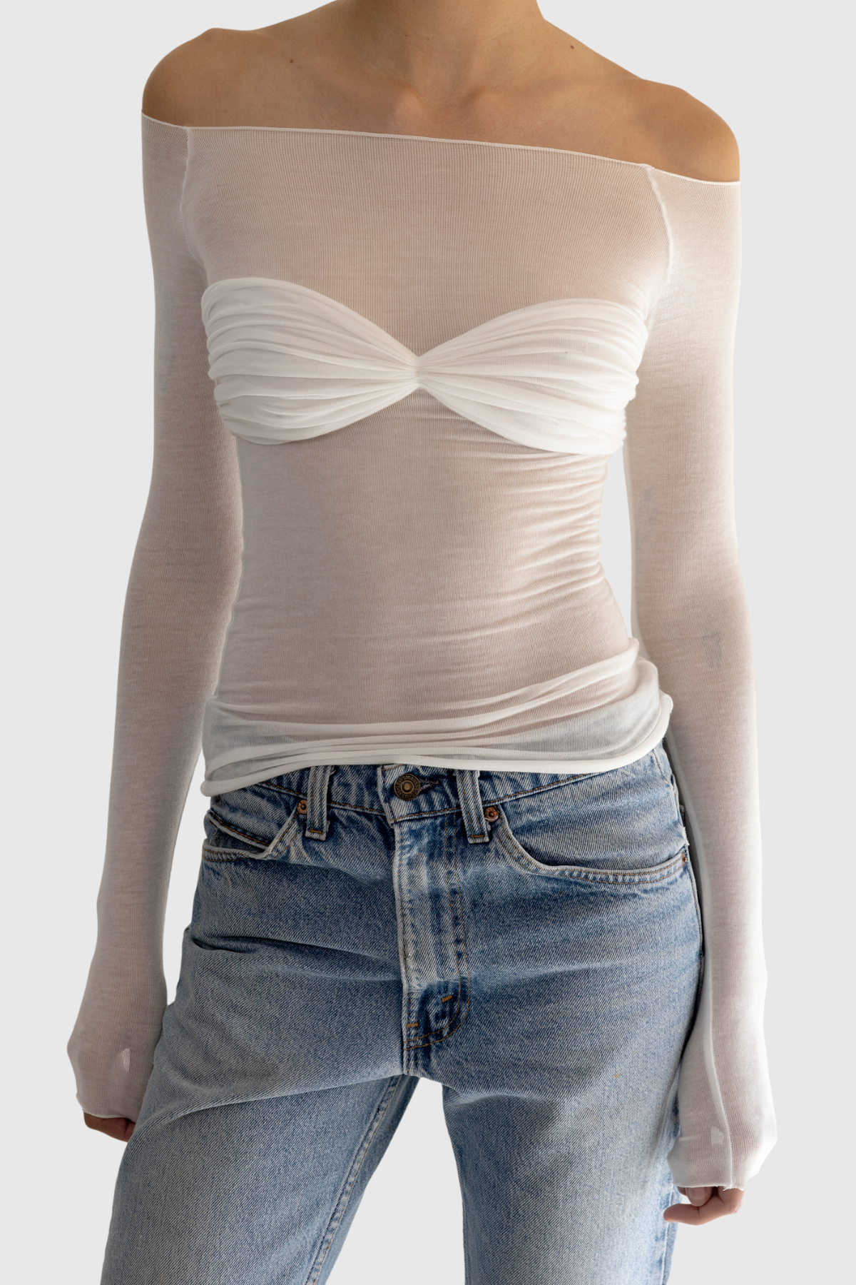 Callumo Off Shoulder Mesh Top - White