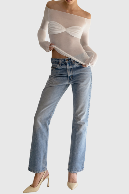 Callumo Off Shoulder Mesh Top - White