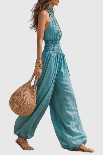 Callyo Halter Ruched Balloon Jumpsuit